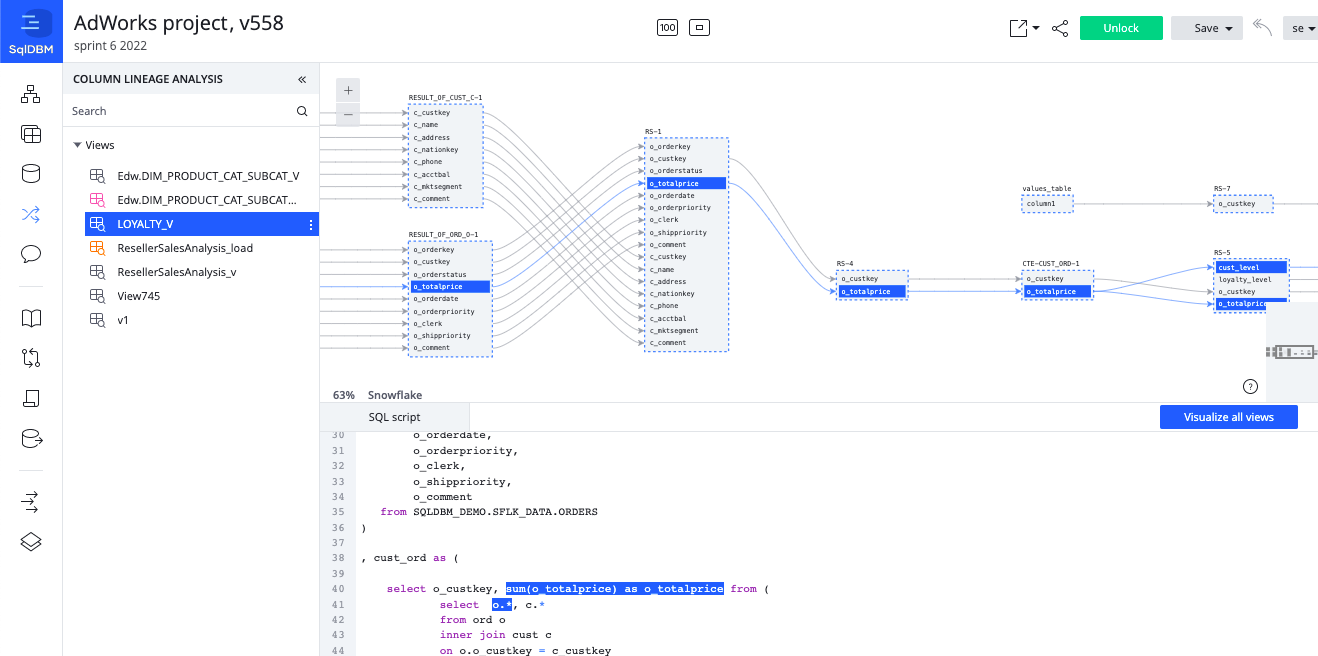 Column View Lineage SqlDBM