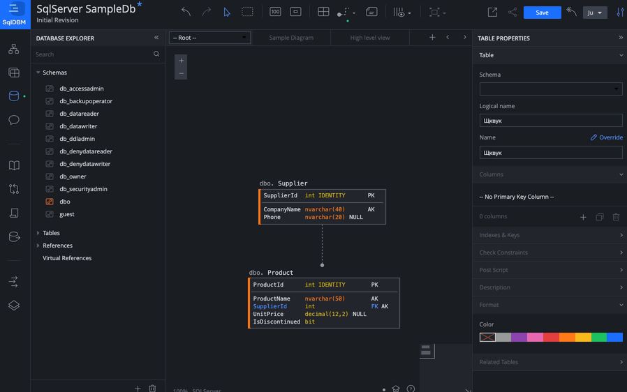 Color Indicators SqlDBM