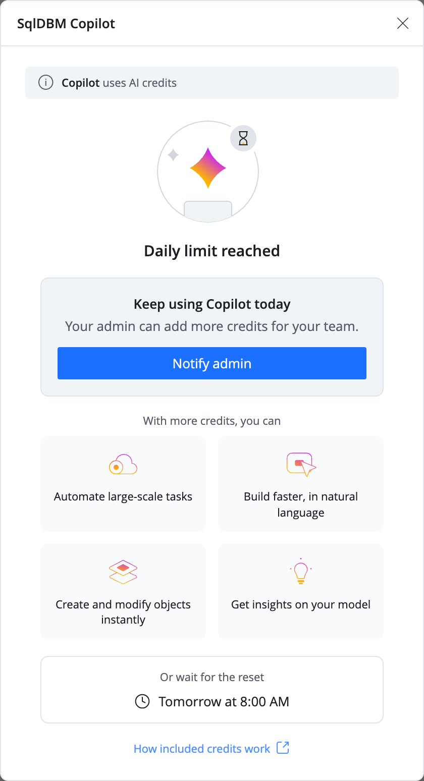 The Daily limit reached popup for a user
